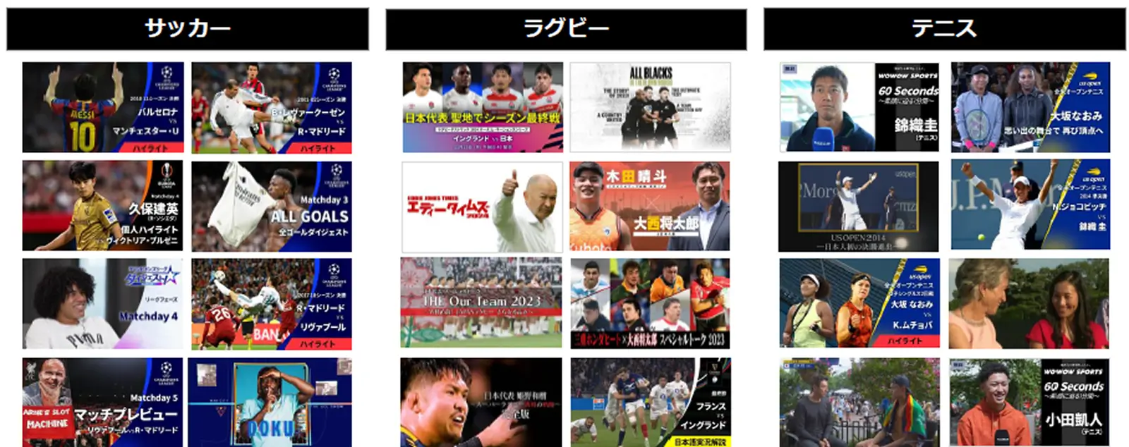 関連番組（見逃し配信・ハイライト・オリジナル番組・ドキュメンタリーなど）も配信。合計4,000番組以上！